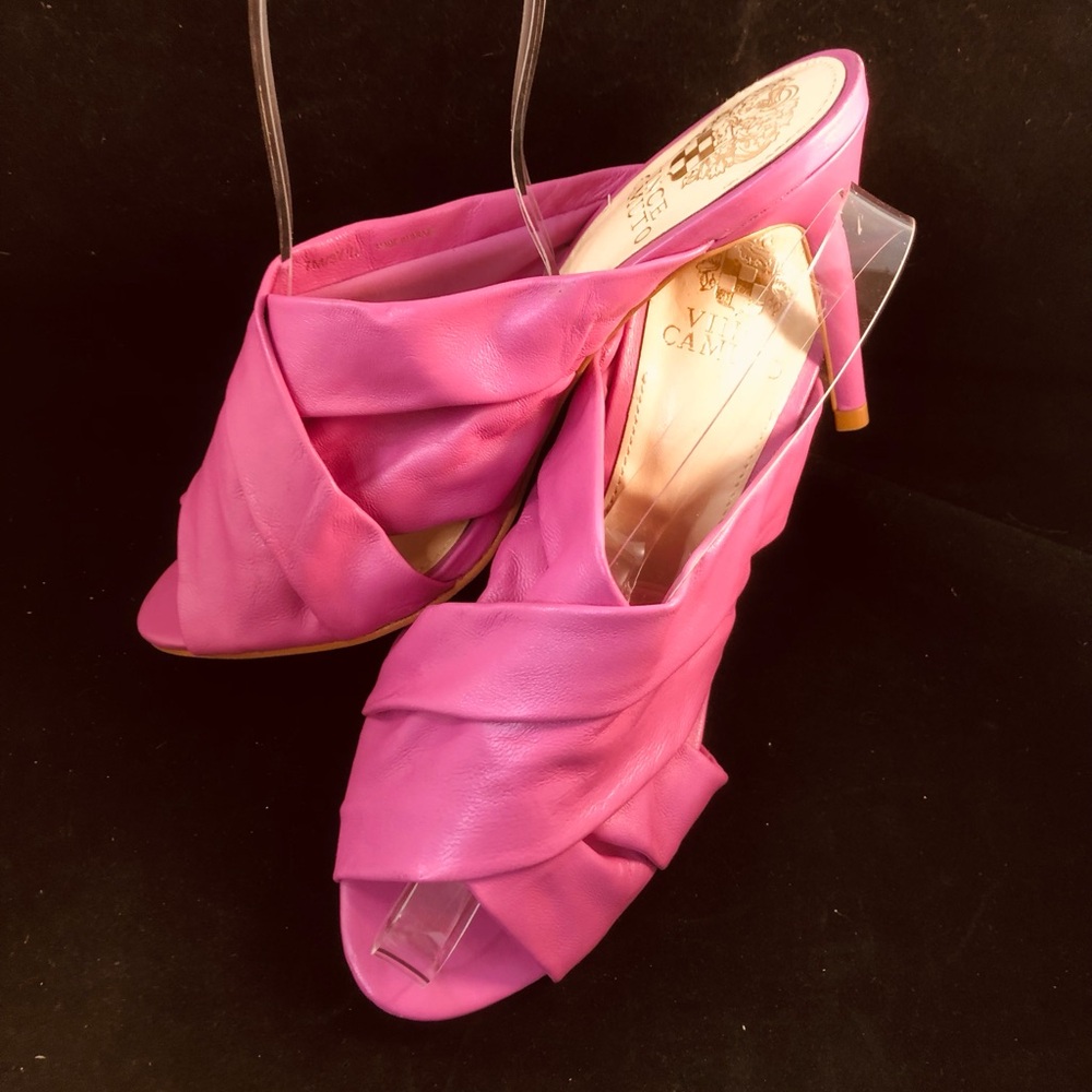 Vince Camuto Pink Knotted Leather Mule Heels